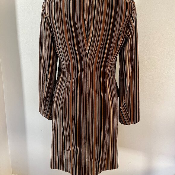 Lafayette 148 Sz 6 Velvet Brown Multi Stripe Chesterfield Single Breasted Coat - Picture 4 of 10